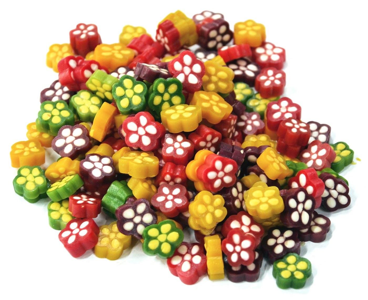 Flower-shaped filled licorice candies in multiple colors — produced with Extrufood extrusion lines